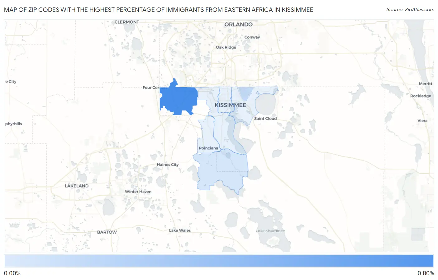 Zip Codes with the Highest Percentage of Immigrants from Eastern Africa in Kissimmee Map