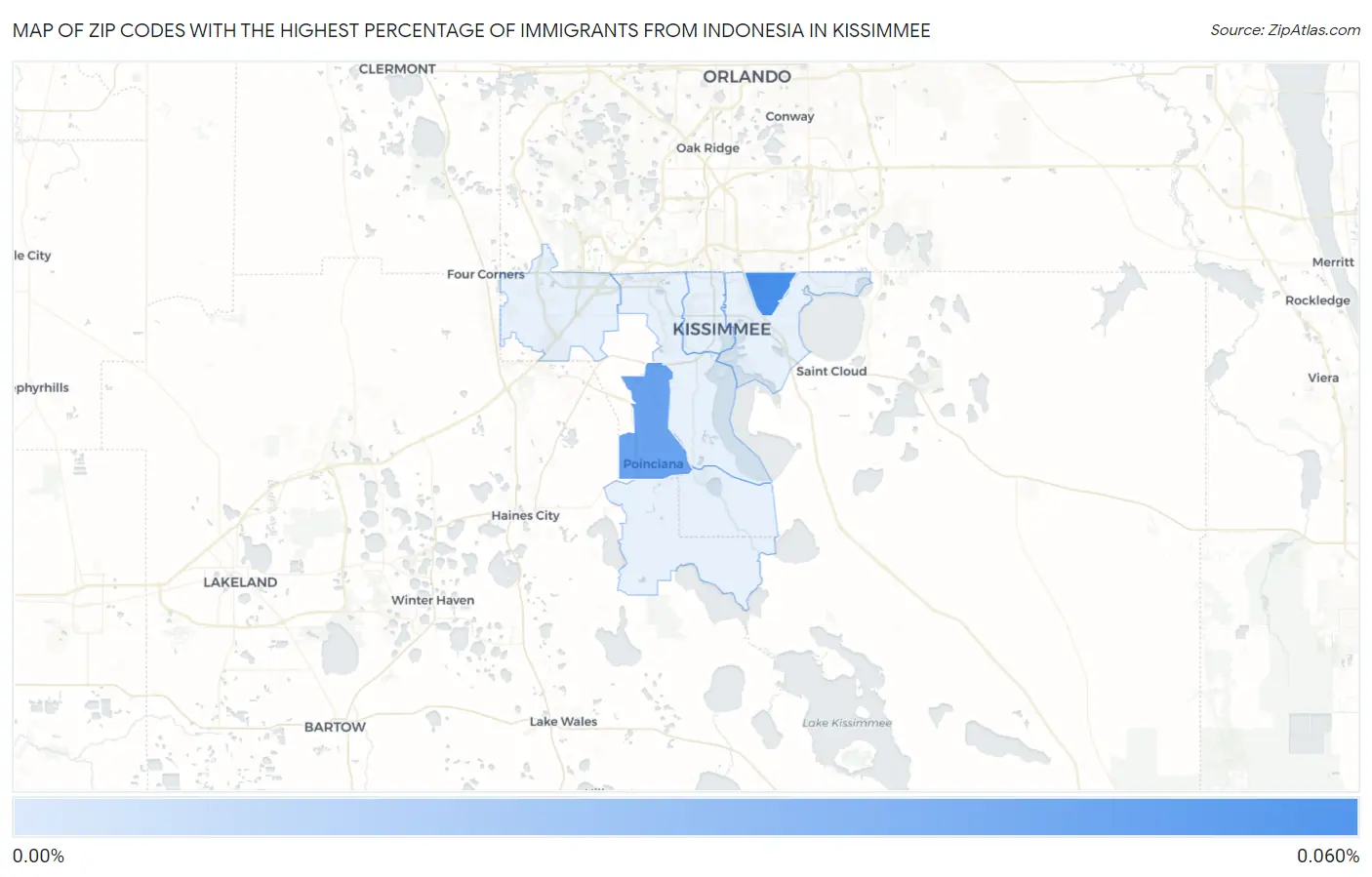 Zip Codes with the Highest Percentage of Immigrants from Indonesia in Kissimmee Map