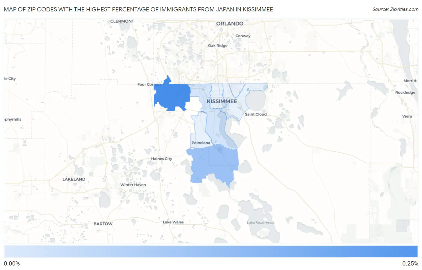 Zip Codes with the Highest Percentage of Immigrants from Japan in Kissimmee Map