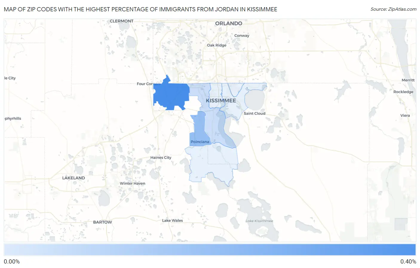 Zip Codes with the Highest Percentage of Immigrants from Jordan in Kissimmee Map