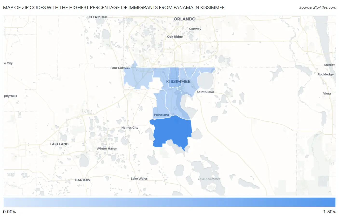 Zip Codes with the Highest Percentage of Immigrants from Panama in Kissimmee Map
