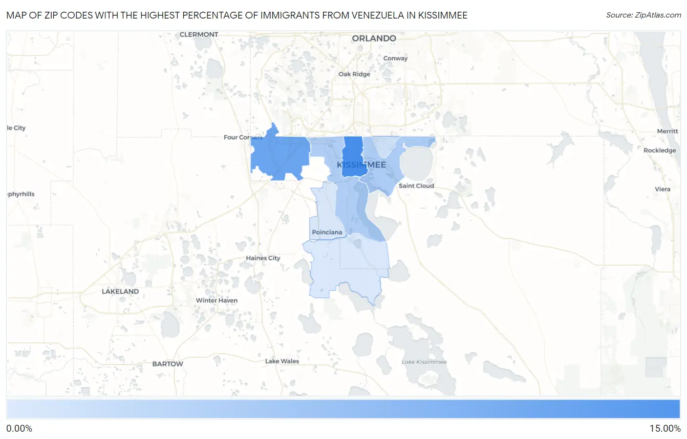 Zip Codes with the Highest Percentage of Immigrants from Venezuela in Kissimmee Map