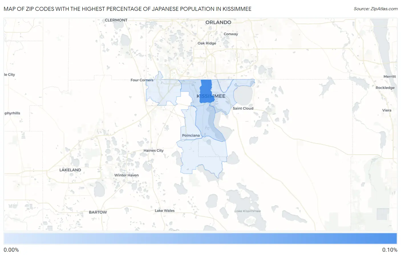 Zip Codes with the Highest Percentage of Japanese Population in Kissimmee Map