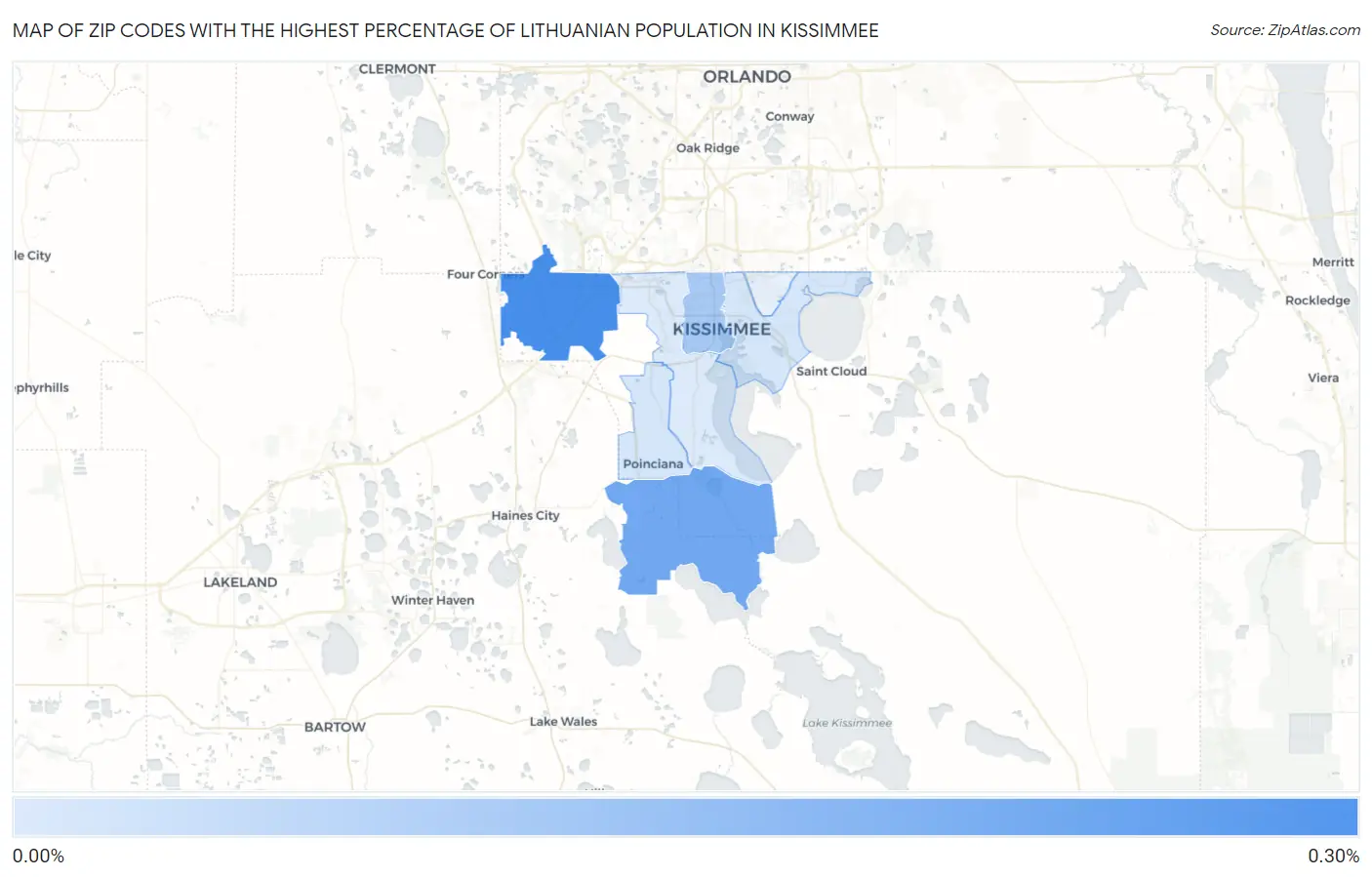 Zip Codes with the Highest Percentage of Lithuanian Population in Kissimmee Map