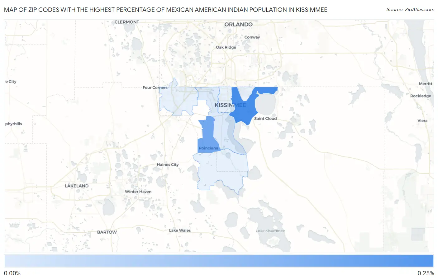 Zip Codes with the Highest Percentage of Mexican American Indian Population in Kissimmee Map