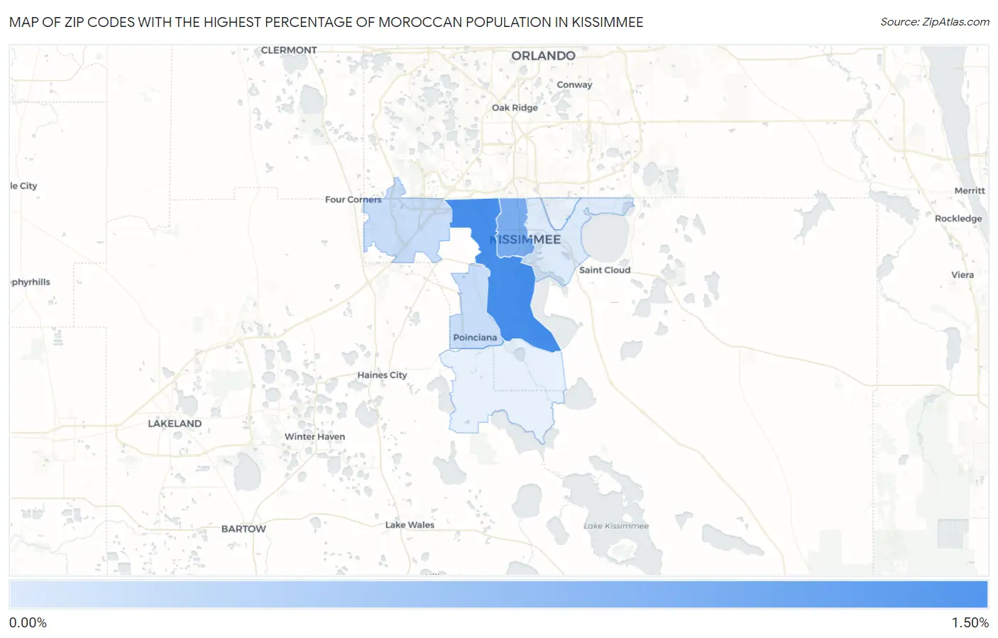 Zip Codes with the Highest Percentage of Moroccan Population in Kissimmee Map