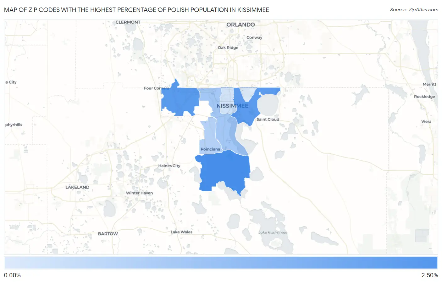 Zip Codes with the Highest Percentage of Polish Population in Kissimmee Map