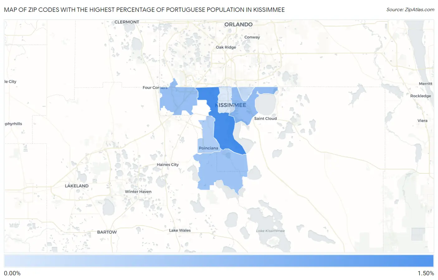 Zip Codes with the Highest Percentage of Portuguese Population in Kissimmee Map