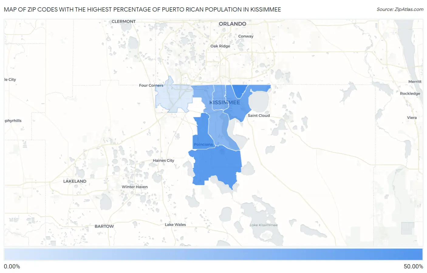 Zip Codes with the Highest Percentage of Puerto Rican Population in Kissimmee Map