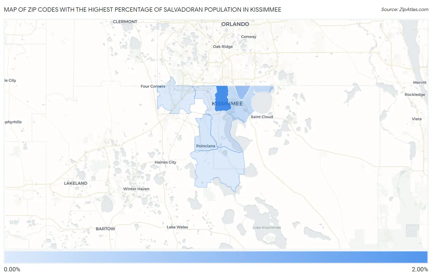 Zip Codes with the Highest Percentage of Salvadoran Population in Kissimmee Map
