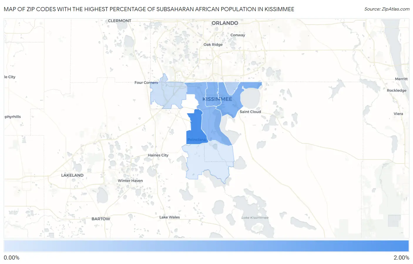 Zip Codes with the Highest Percentage of Subsaharan African Population in Kissimmee Map