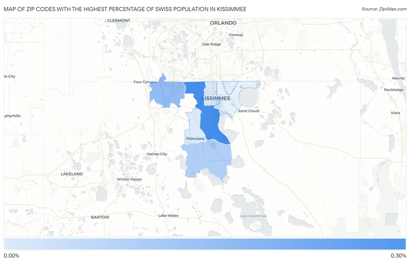 Zip Codes with the Highest Percentage of Swiss Population in Kissimmee Map