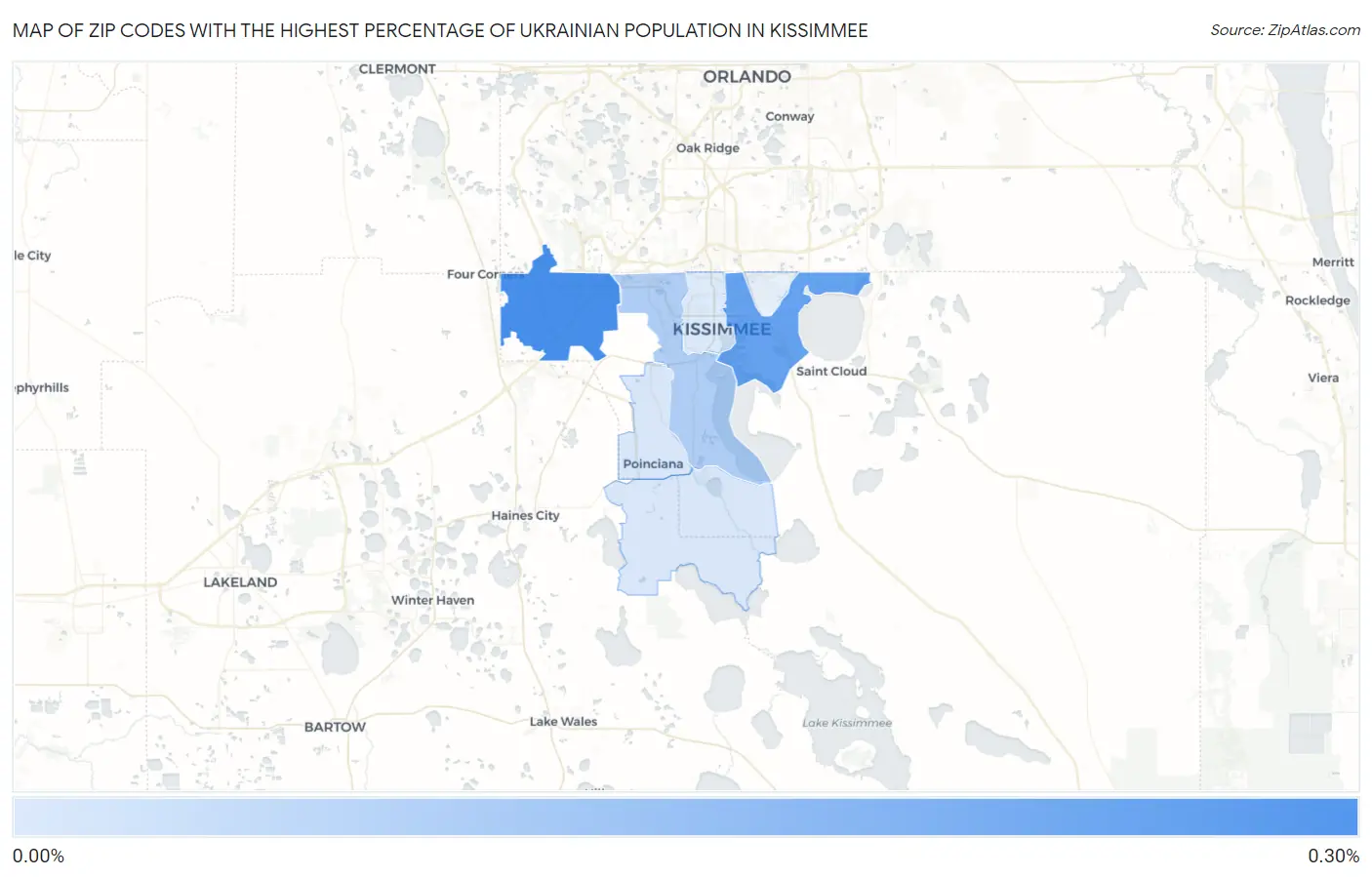 Zip Codes with the Highest Percentage of Ukrainian Population in Kissimmee Map