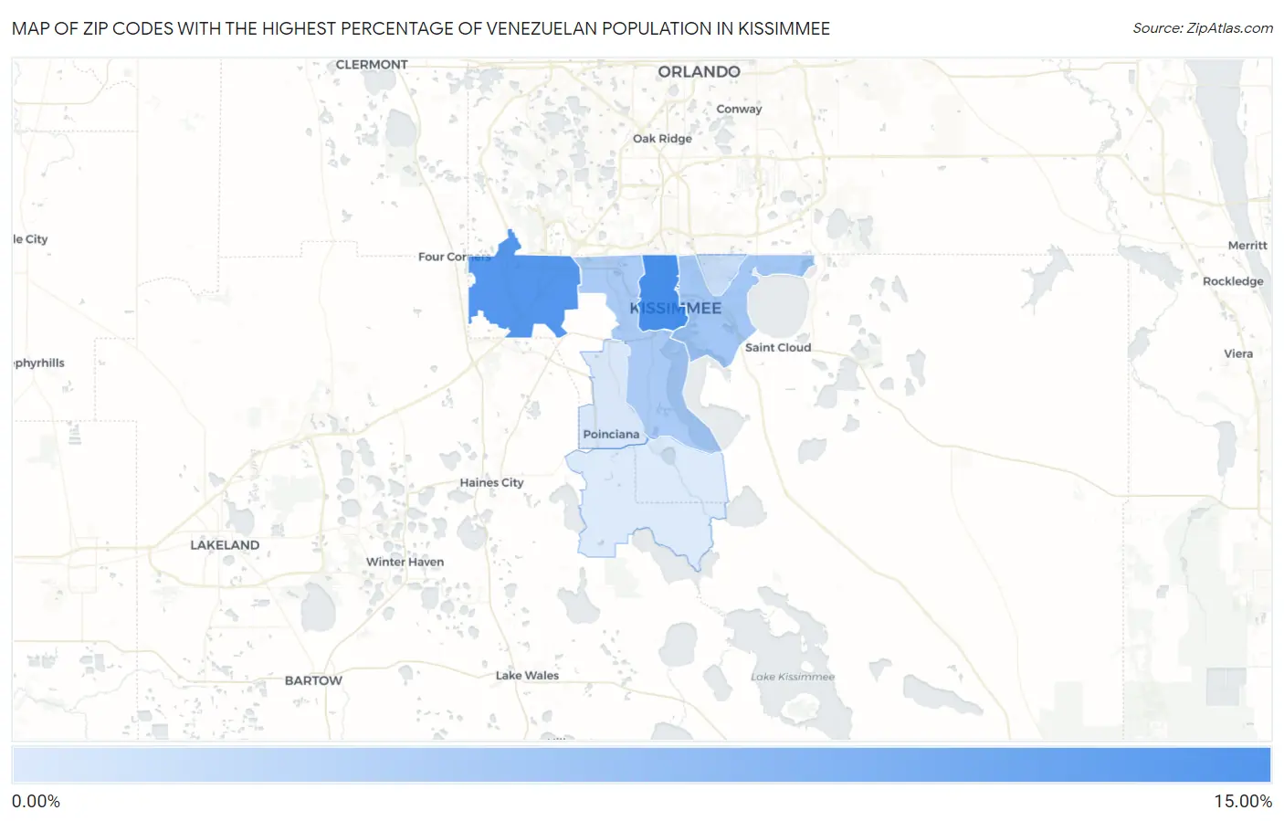Zip Codes with the Highest Percentage of Venezuelan Population in Kissimmee Map