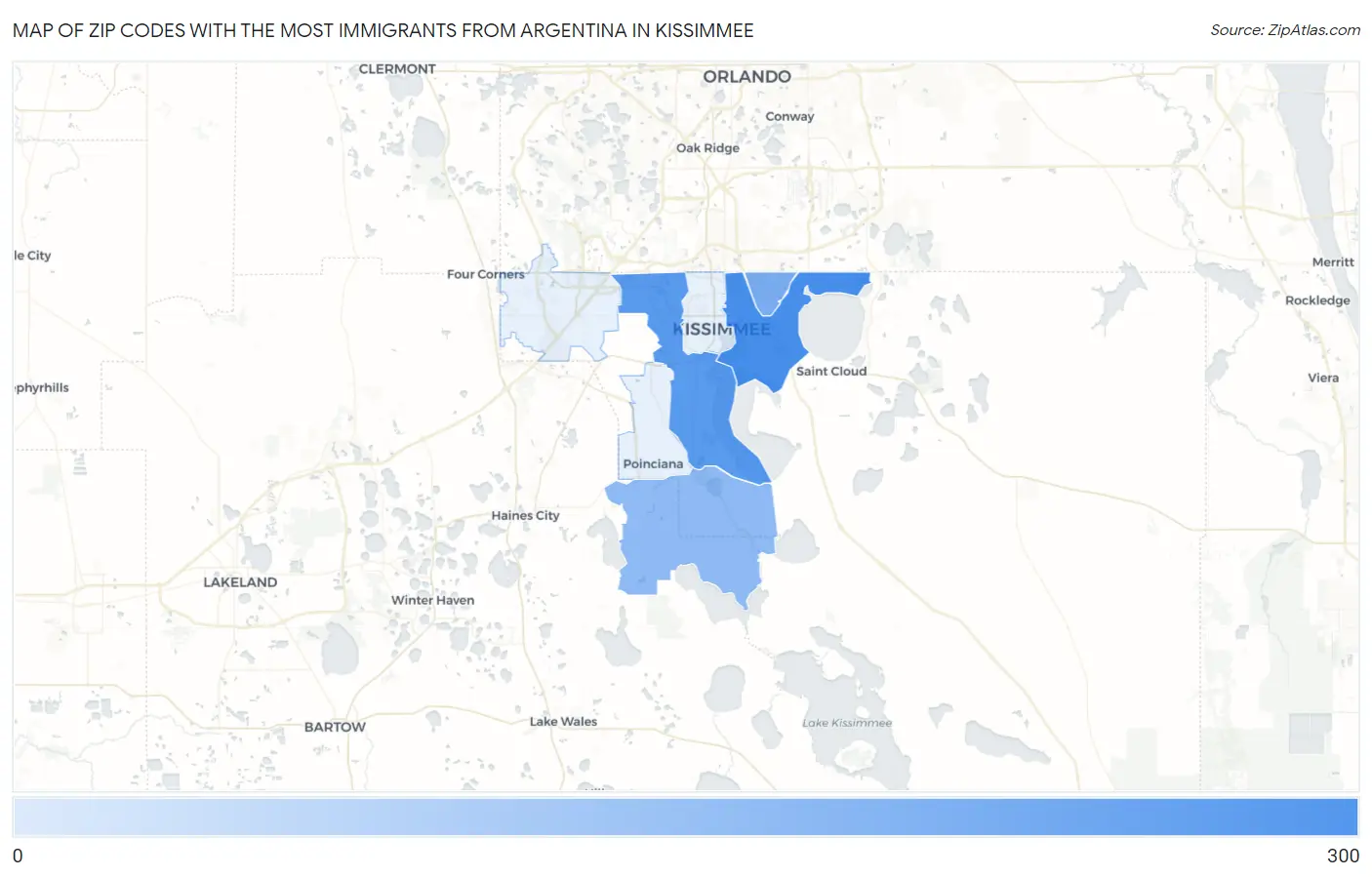 Zip Codes with the Most Immigrants from Argentina in Kissimmee Map