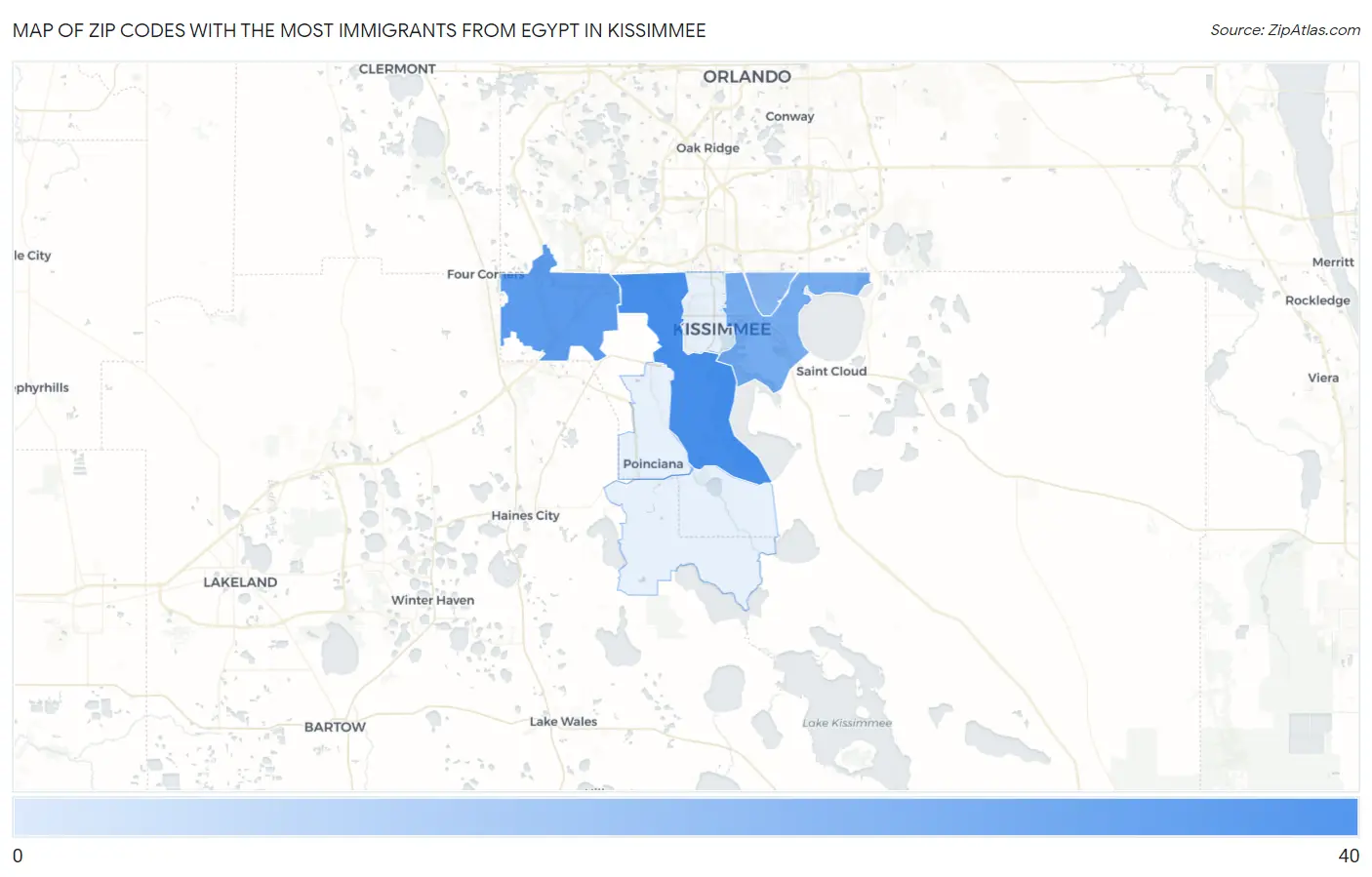 Zip Codes with the Most Immigrants from Egypt in Kissimmee Map