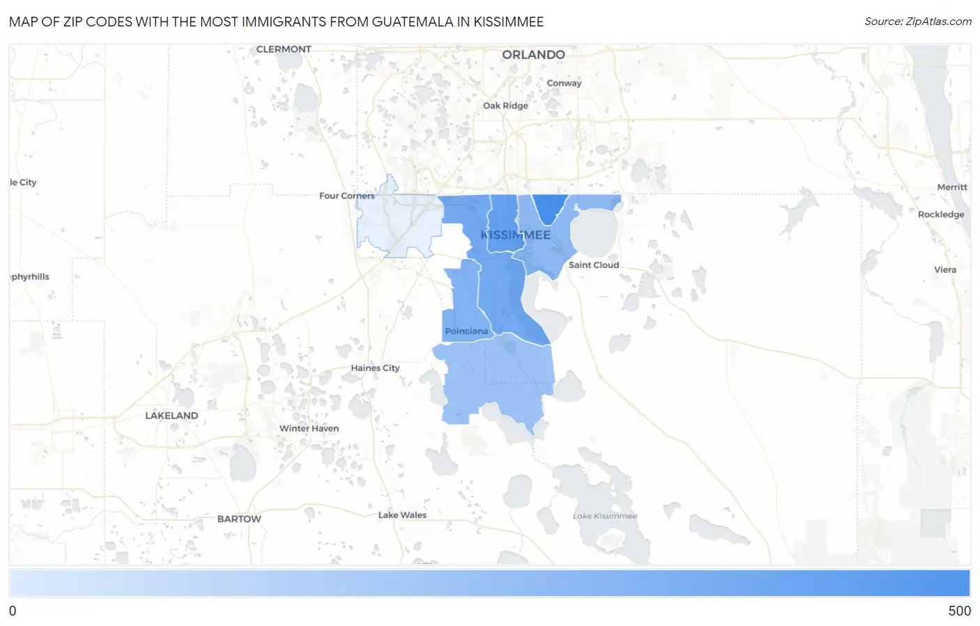 Zip Codes with the Most Immigrants from Guatemala in Kissimmee Map