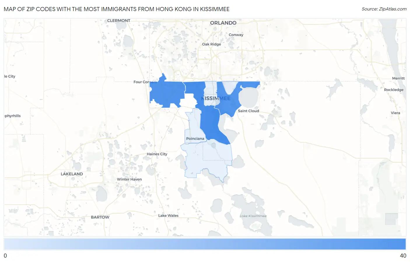 Zip Codes with the Most Immigrants from Hong Kong in Kissimmee Map