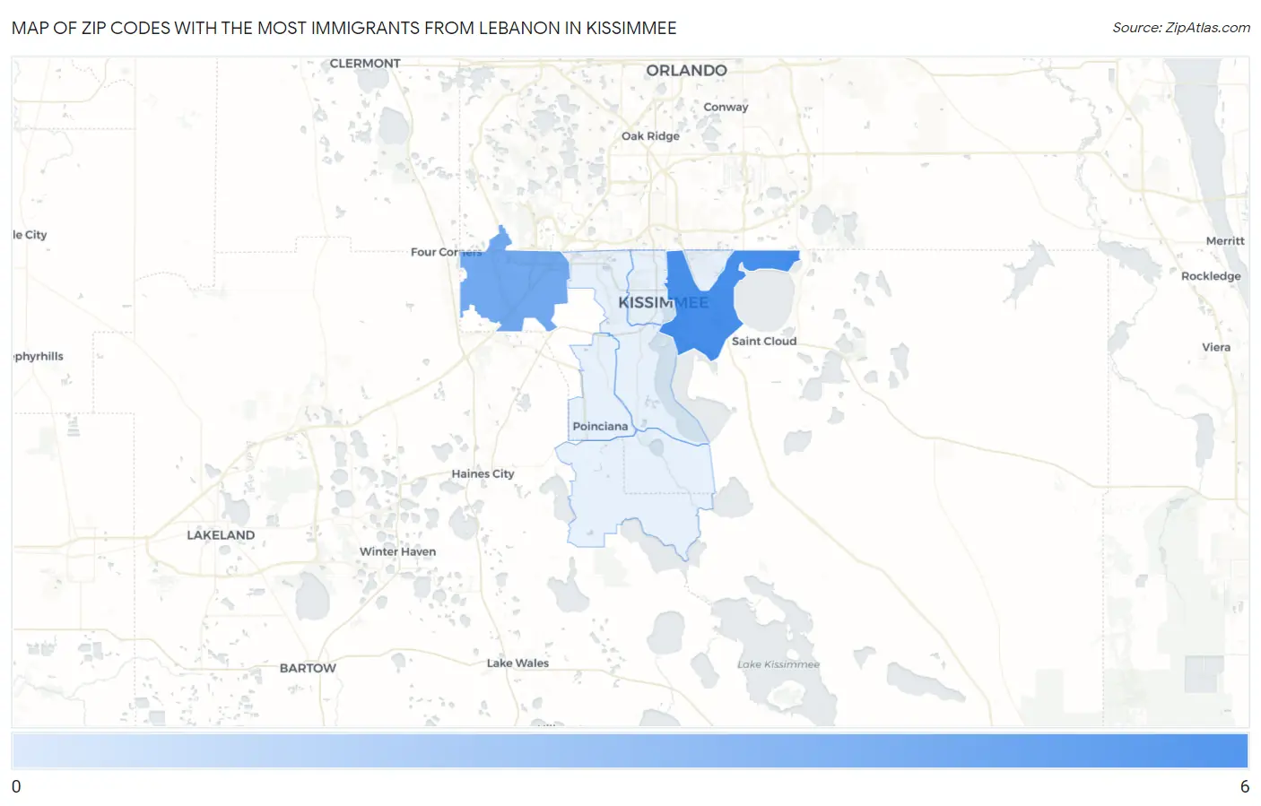 Zip Codes with the Most Immigrants from Lebanon in Kissimmee Map
