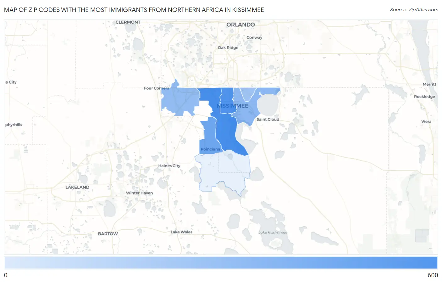 Zip Codes with the Most Immigrants from Northern Africa in Kissimmee Map