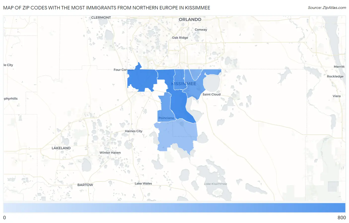 Zip Codes with the Most Immigrants from Northern Europe in Kissimmee Map