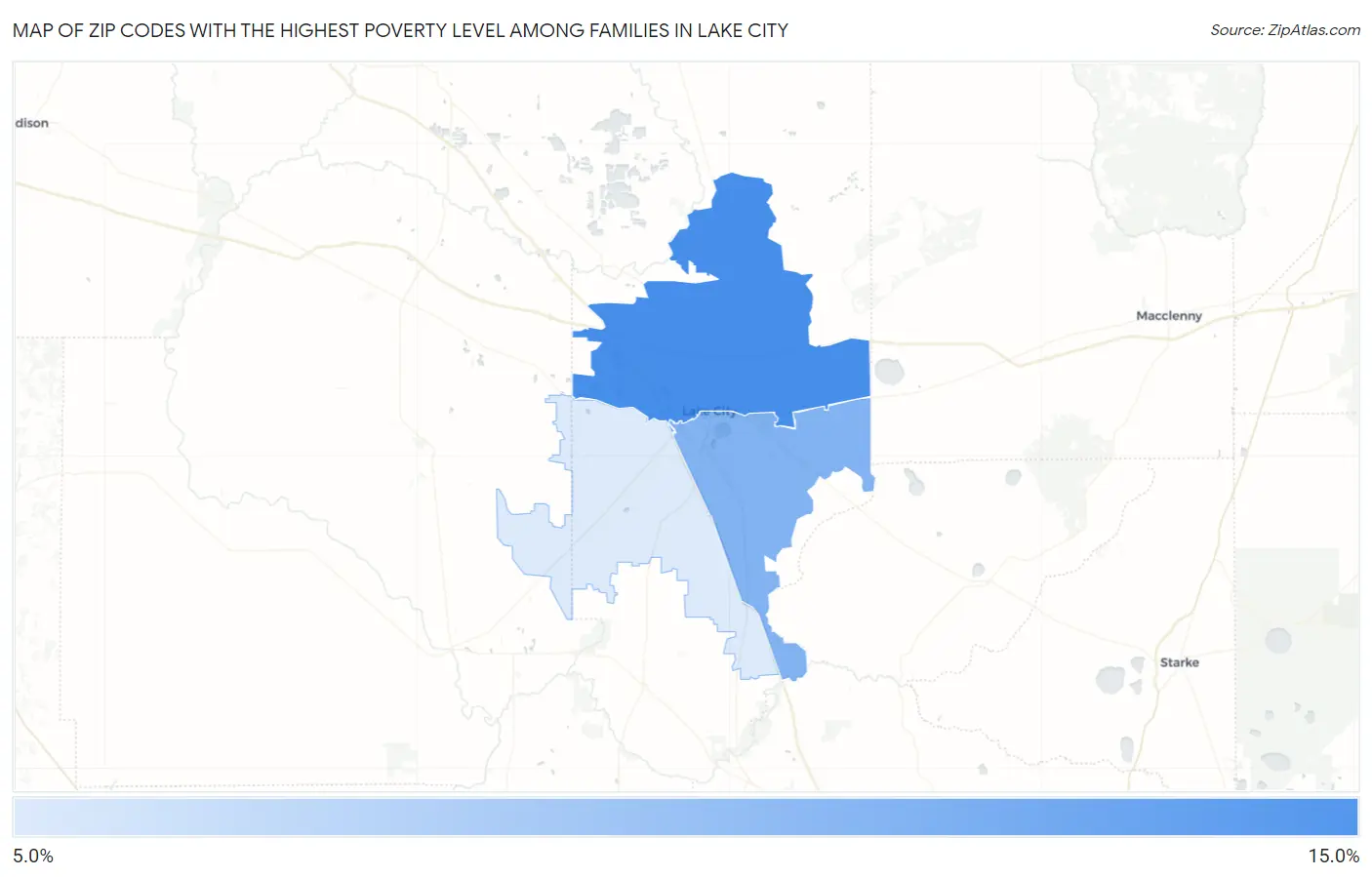 Zip Codes with the Highest Poverty Level Among Families in Lake City Map