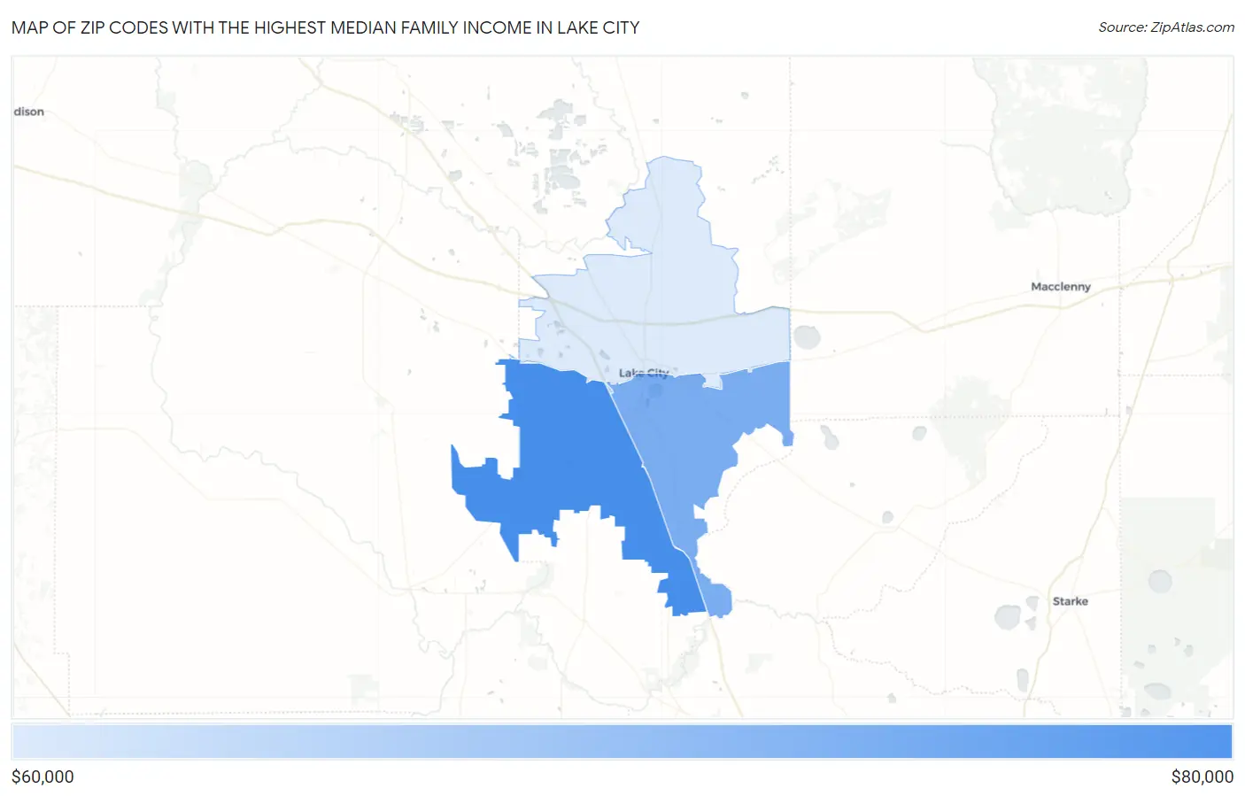 Zip Codes with the Highest Median Family Income in Lake City Map