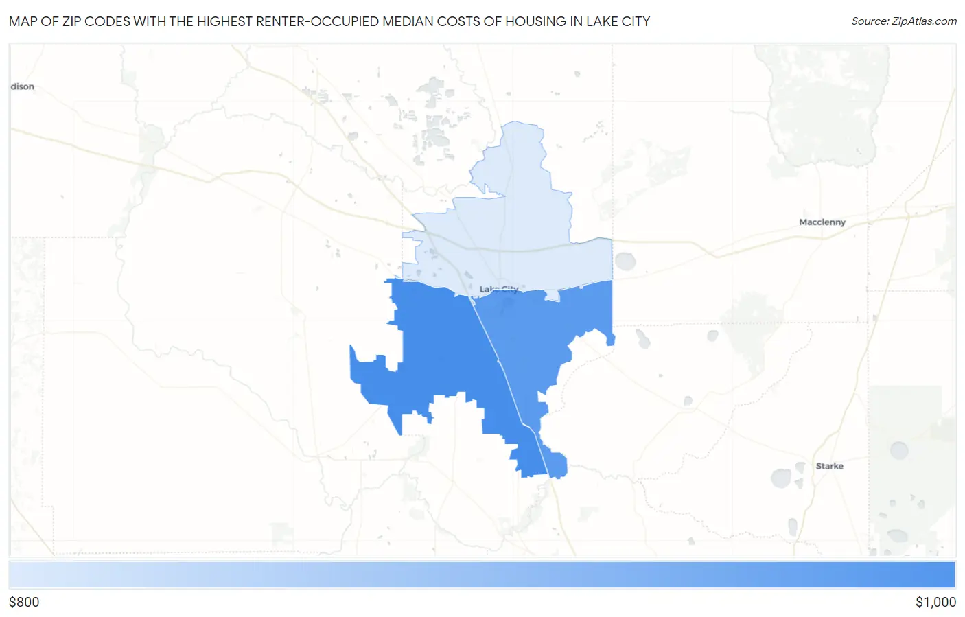 Zip Codes with the Highest Renter-Occupied Median Costs of Housing in Lake City Map
