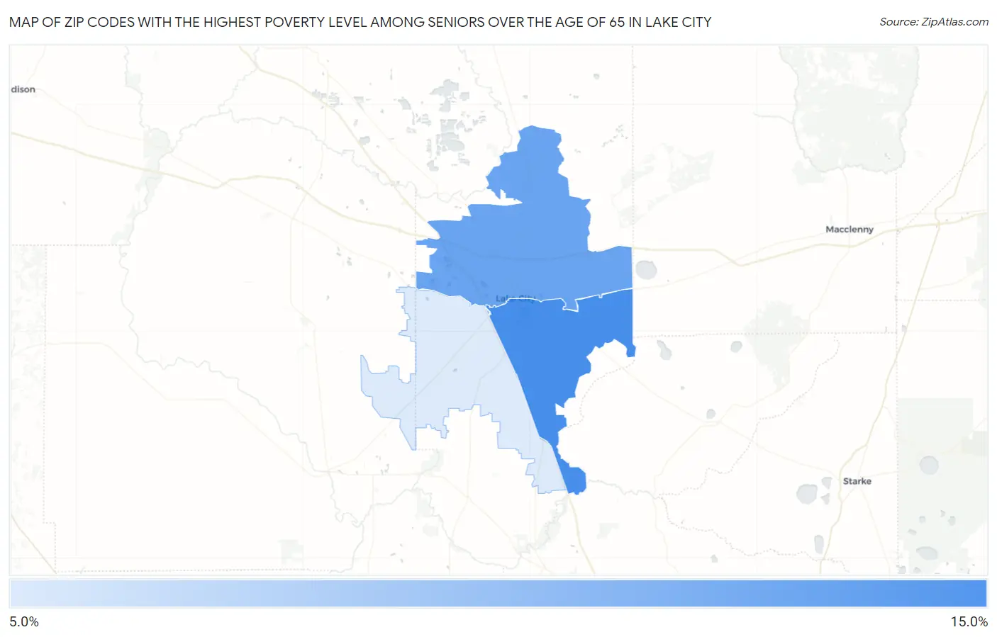 Zip Codes with the Highest Poverty Level Among Seniors Over the Age of 65 in Lake City Map