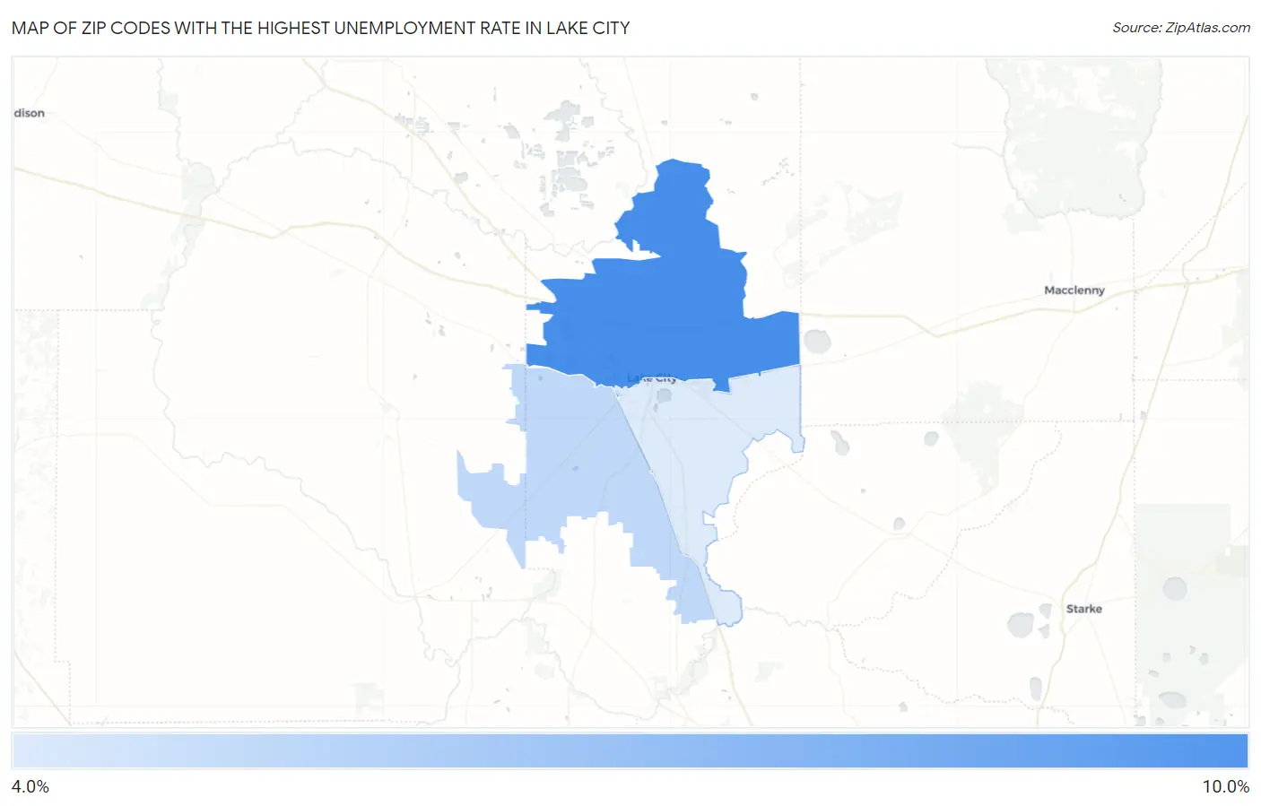 Zip Codes with the Highest Unemployment Rate in Lake City Map