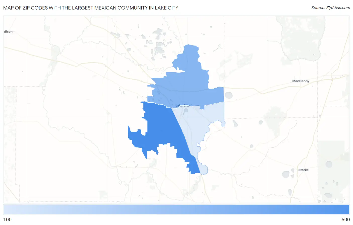 Zip Codes with the Largest Mexican Community in Lake City Map