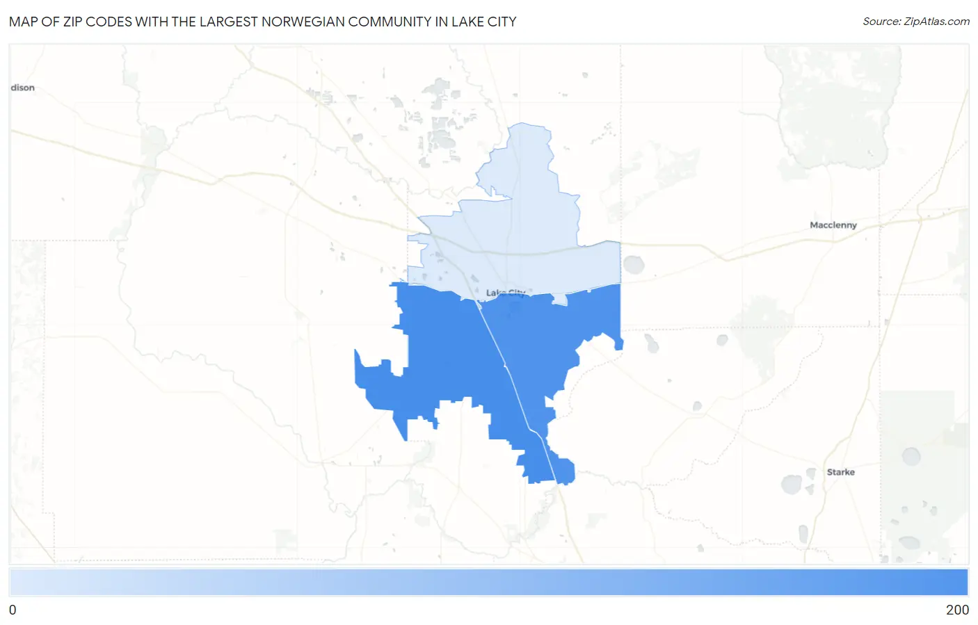 Zip Codes with the Largest Norwegian Community in Lake City Map