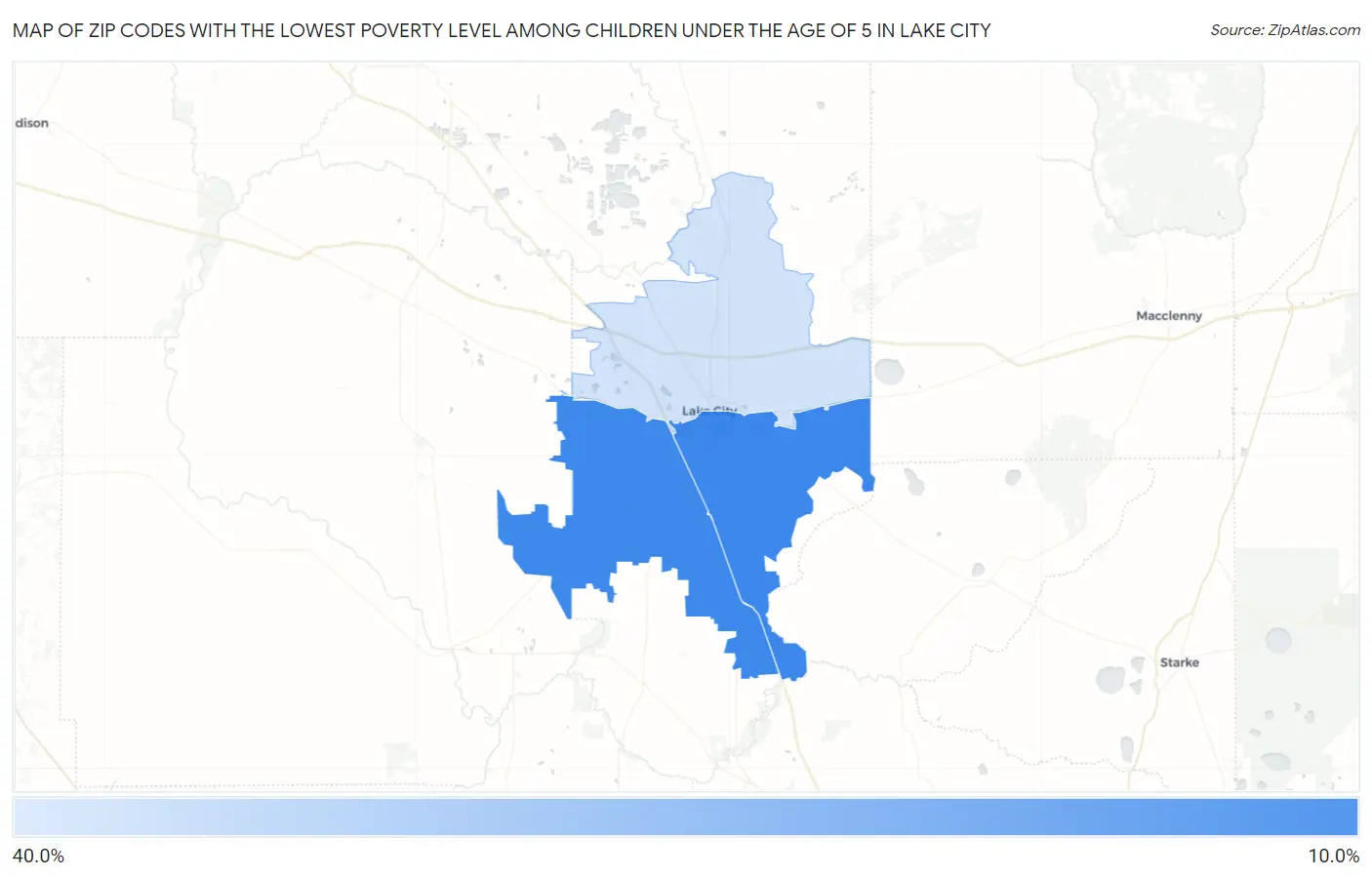 Zip Codes with the Lowest Poverty Level Among Children Under the Age of 5 in Lake City Map