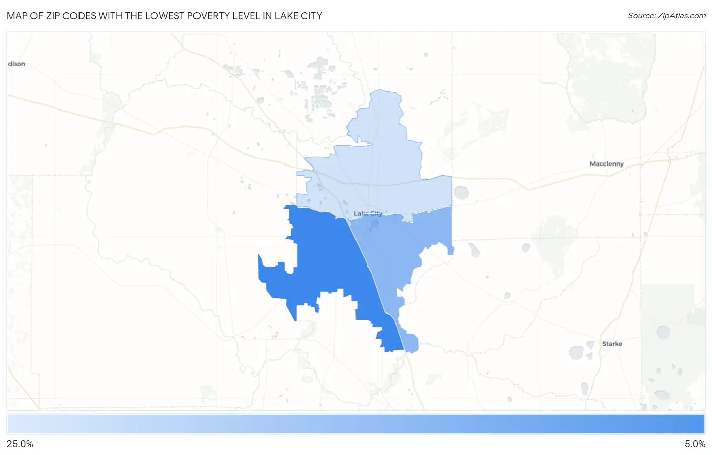 Zip Codes with the Lowest Poverty Level in Lake City Map