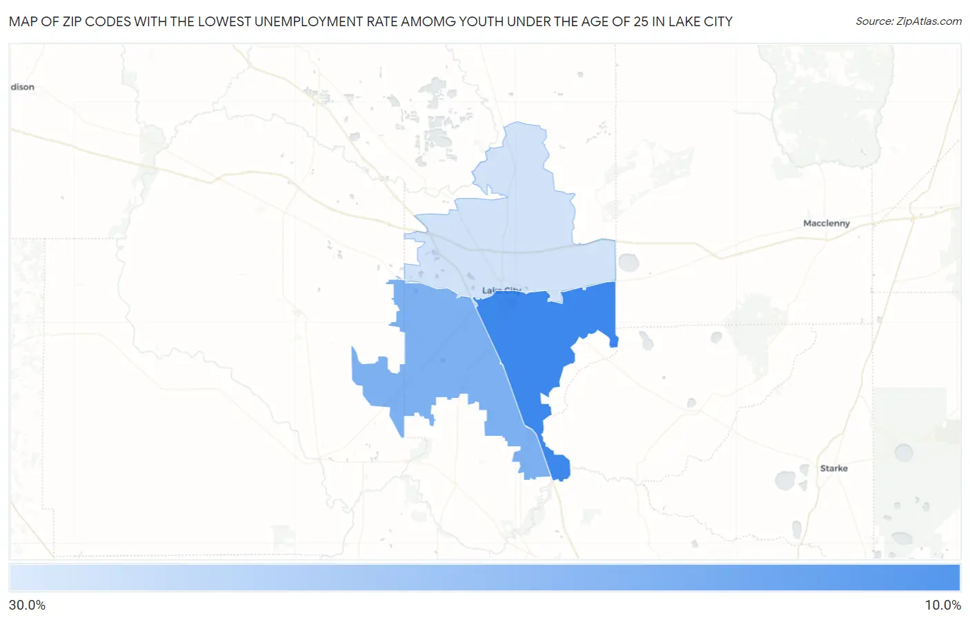 Zip Codes with the Lowest Unemployment Rate Amomg Youth Under the Age of 25 in Lake City Map