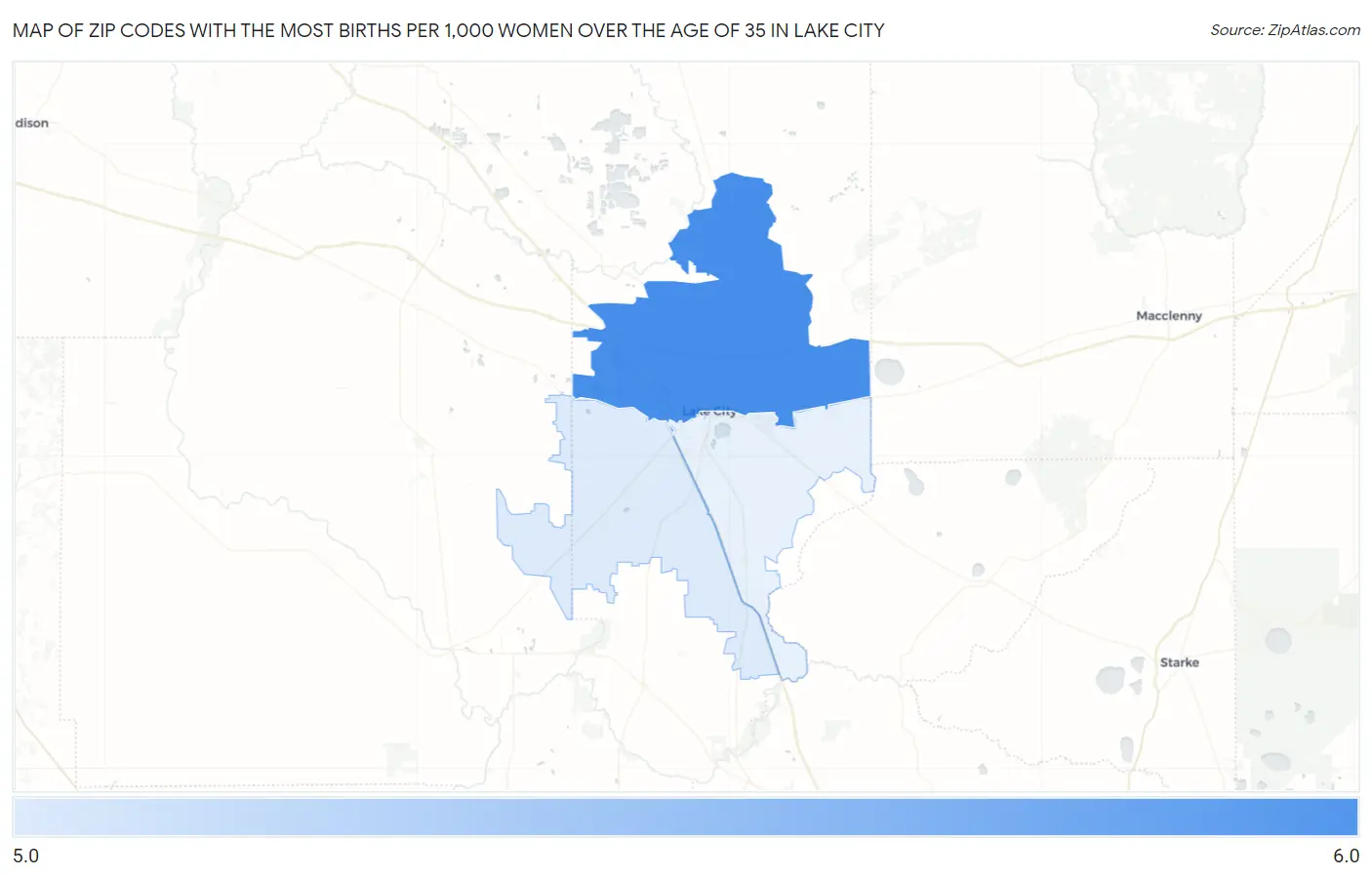 Zip Codes with the Most Births per 1,000 Women Over the Age of 35 in Lake City Map