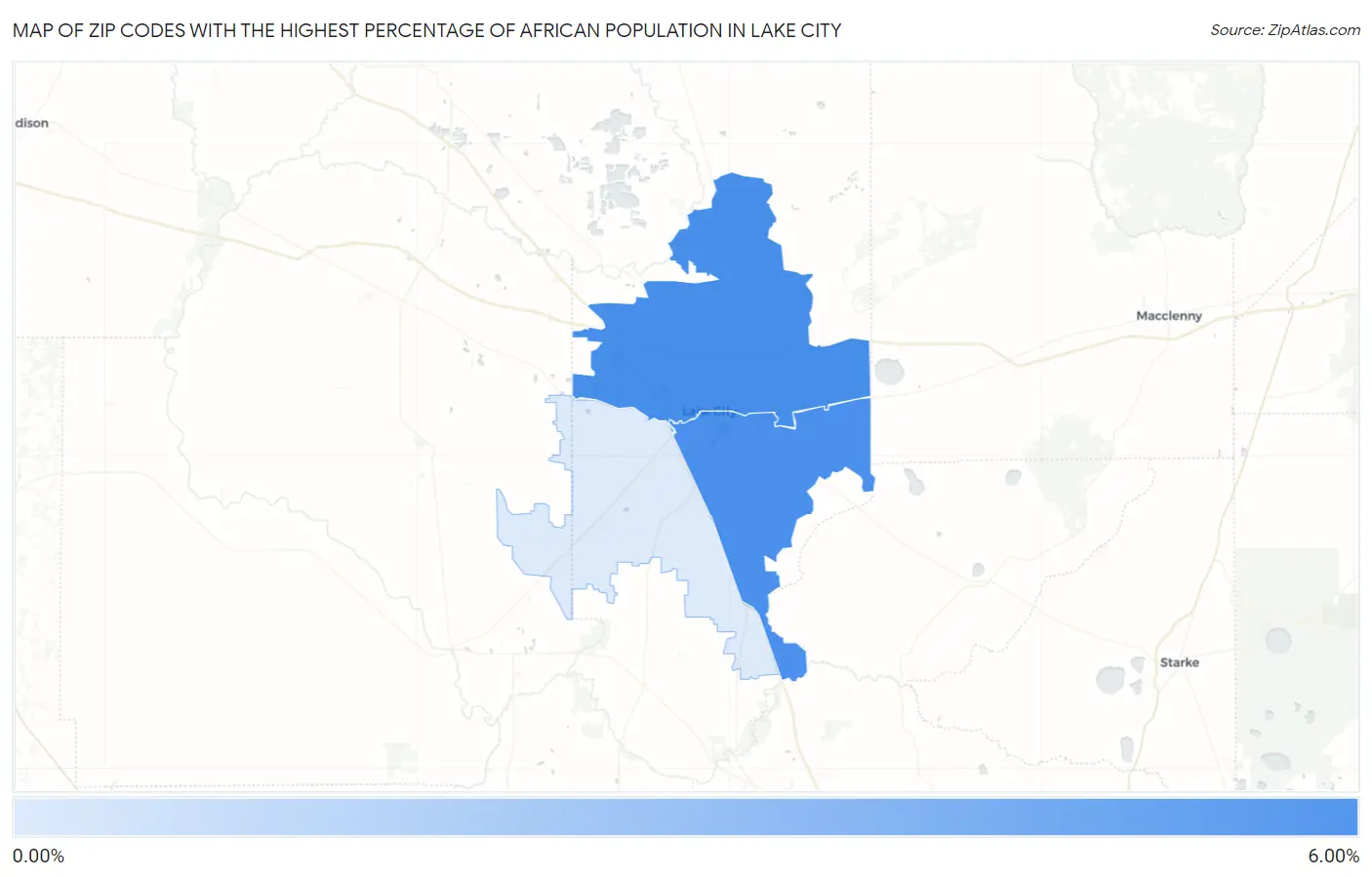 Zip Codes with the Highest Percentage of African Population in Lake City Map