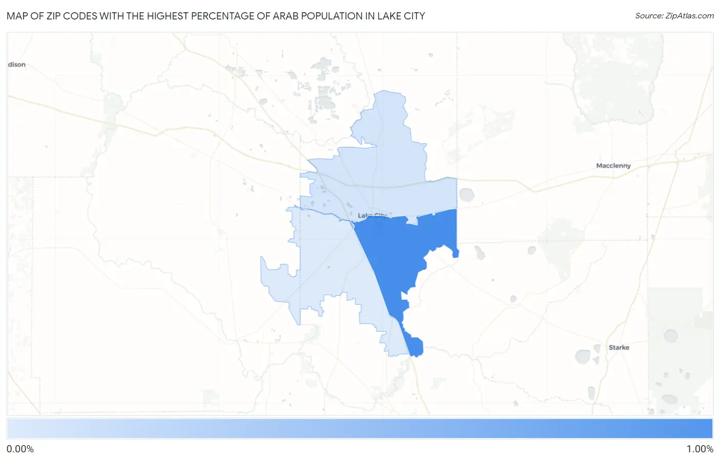 Zip Codes with the Highest Percentage of Arab Population in Lake City Map
