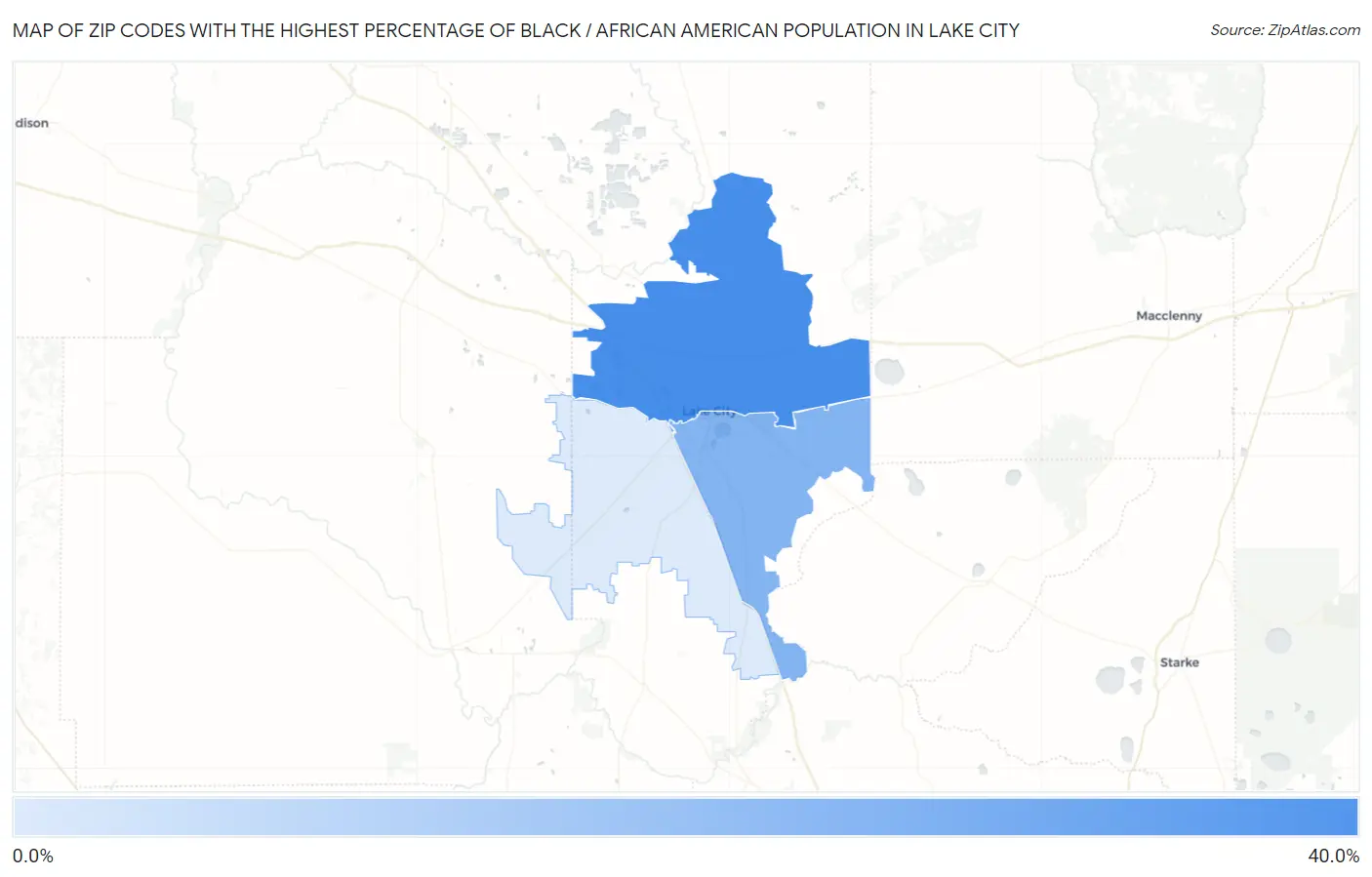 Zip Codes with the Highest Percentage of Black / African American Population in Lake City Map
