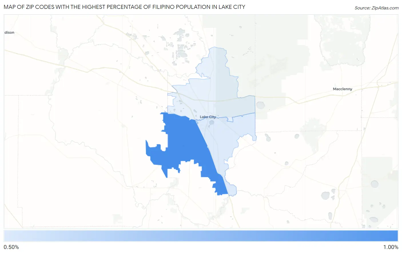 Zip Codes with the Highest Percentage of Filipino Population in Lake City Map