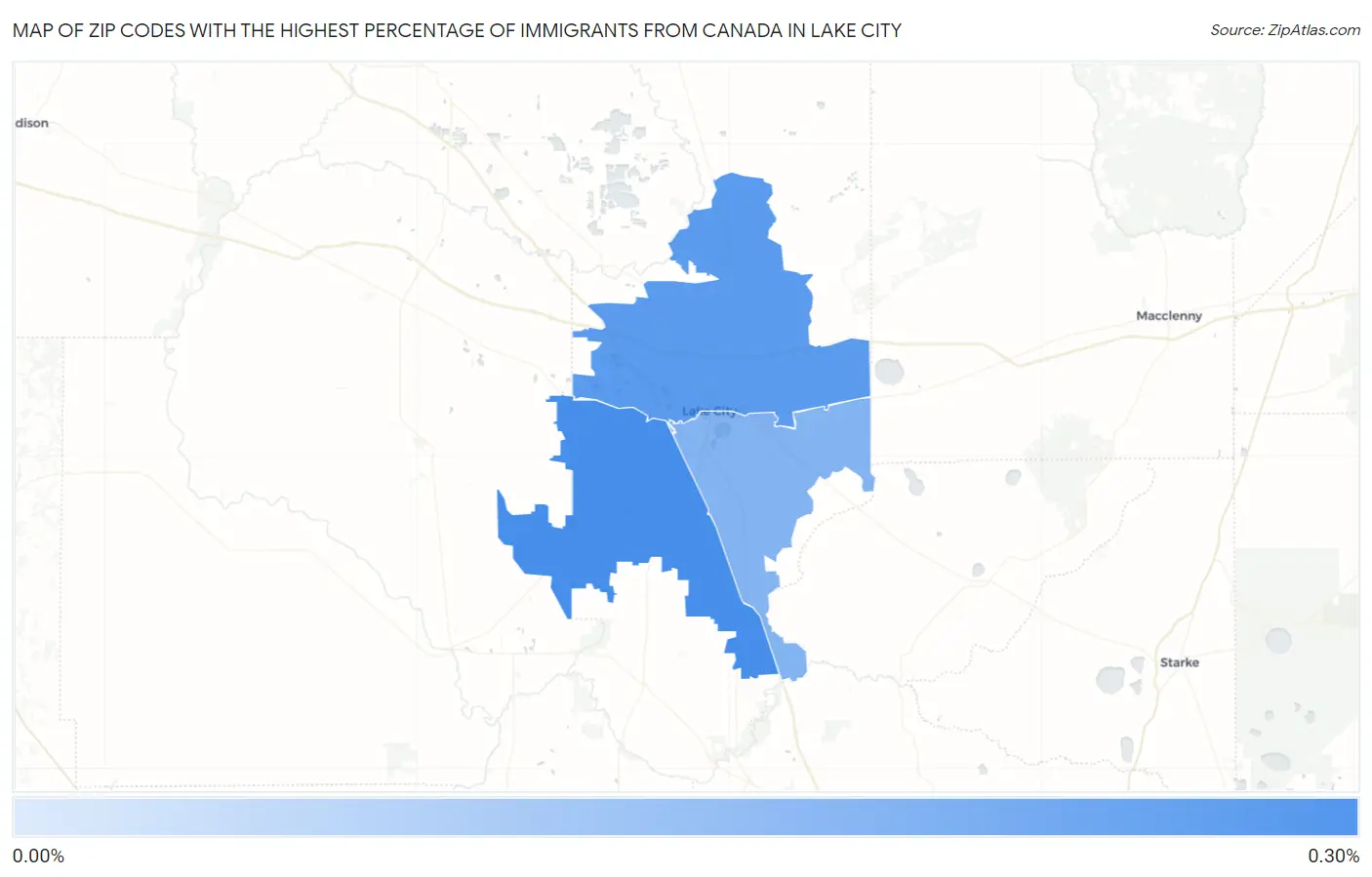 Zip Codes with the Highest Percentage of Immigrants from Canada in Lake City Map