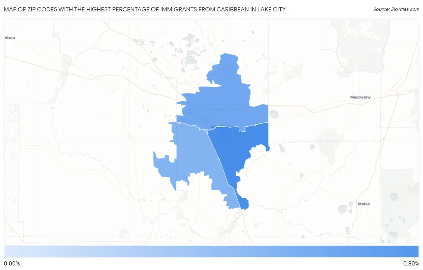 Zip Codes with the Highest Percentage of Immigrants from Caribbean in Lake City Map