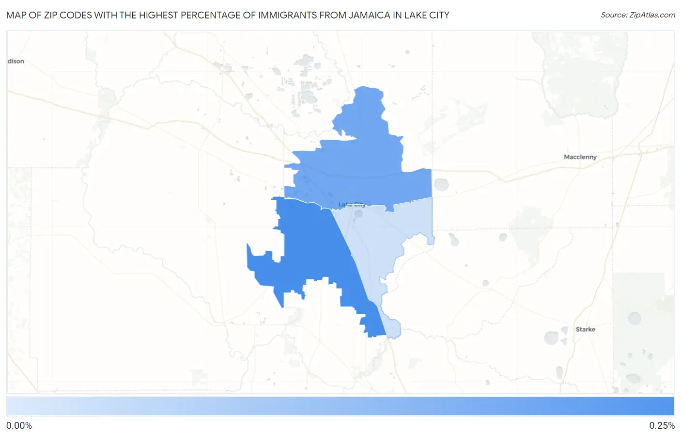 Zip Codes with the Highest Percentage of Immigrants from Jamaica in Lake City Map