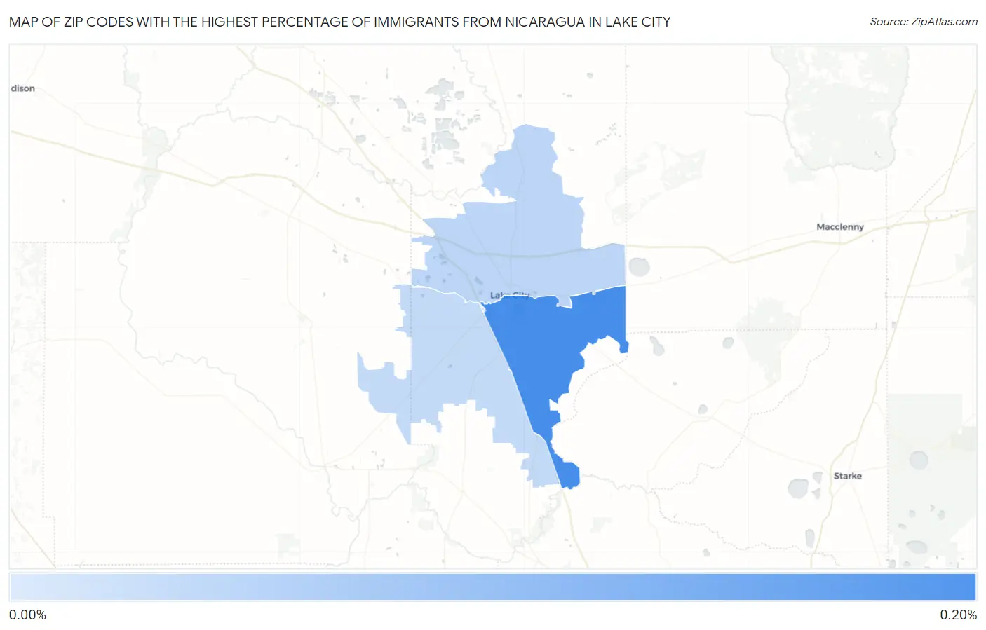Zip Codes with the Highest Percentage of Immigrants from Nicaragua in Lake City Map