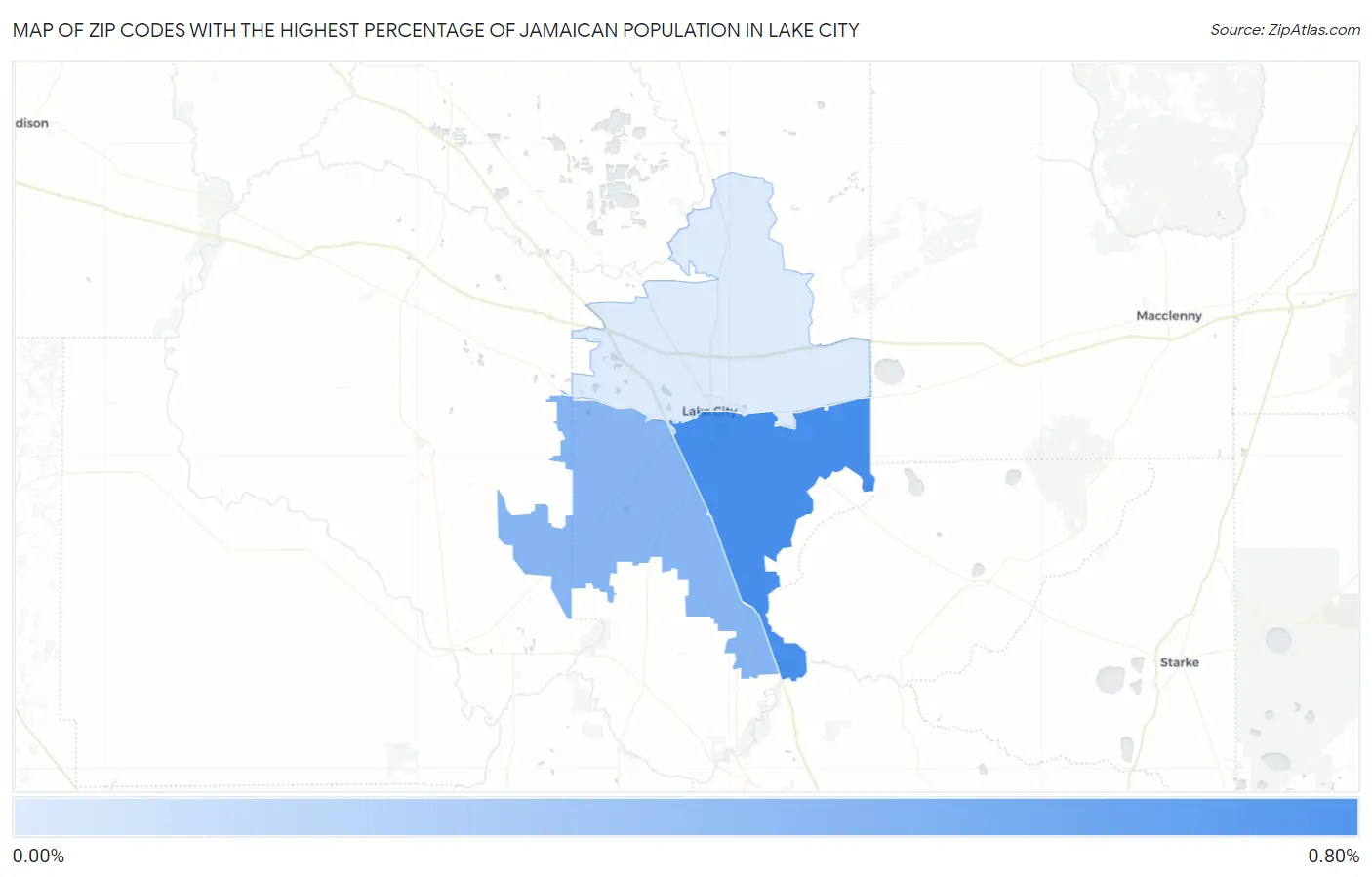 Zip Codes with the Highest Percentage of Jamaican Population in Lake City Map