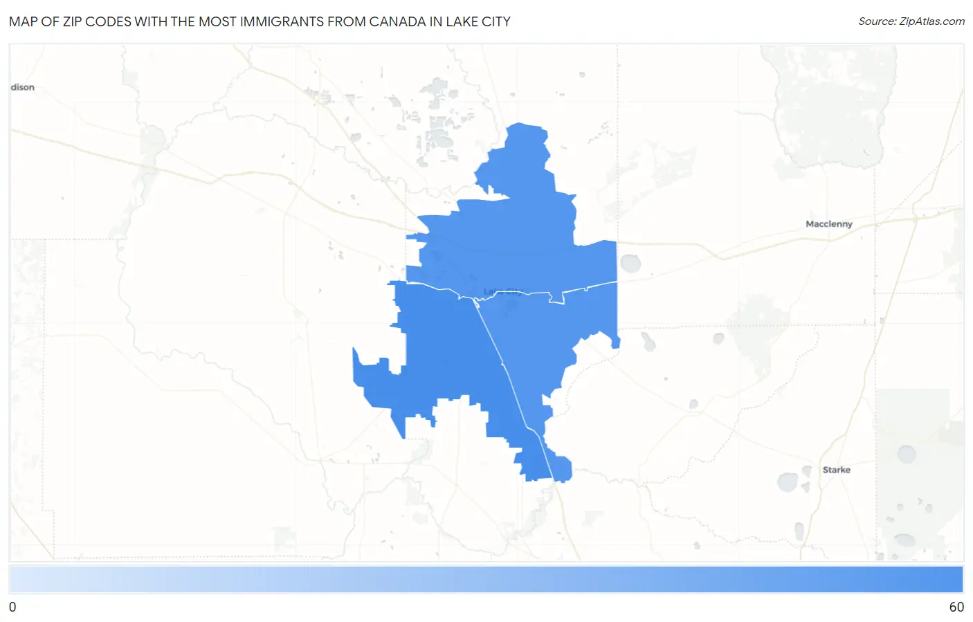 Zip Codes with the Most Immigrants from Canada in Lake City Map