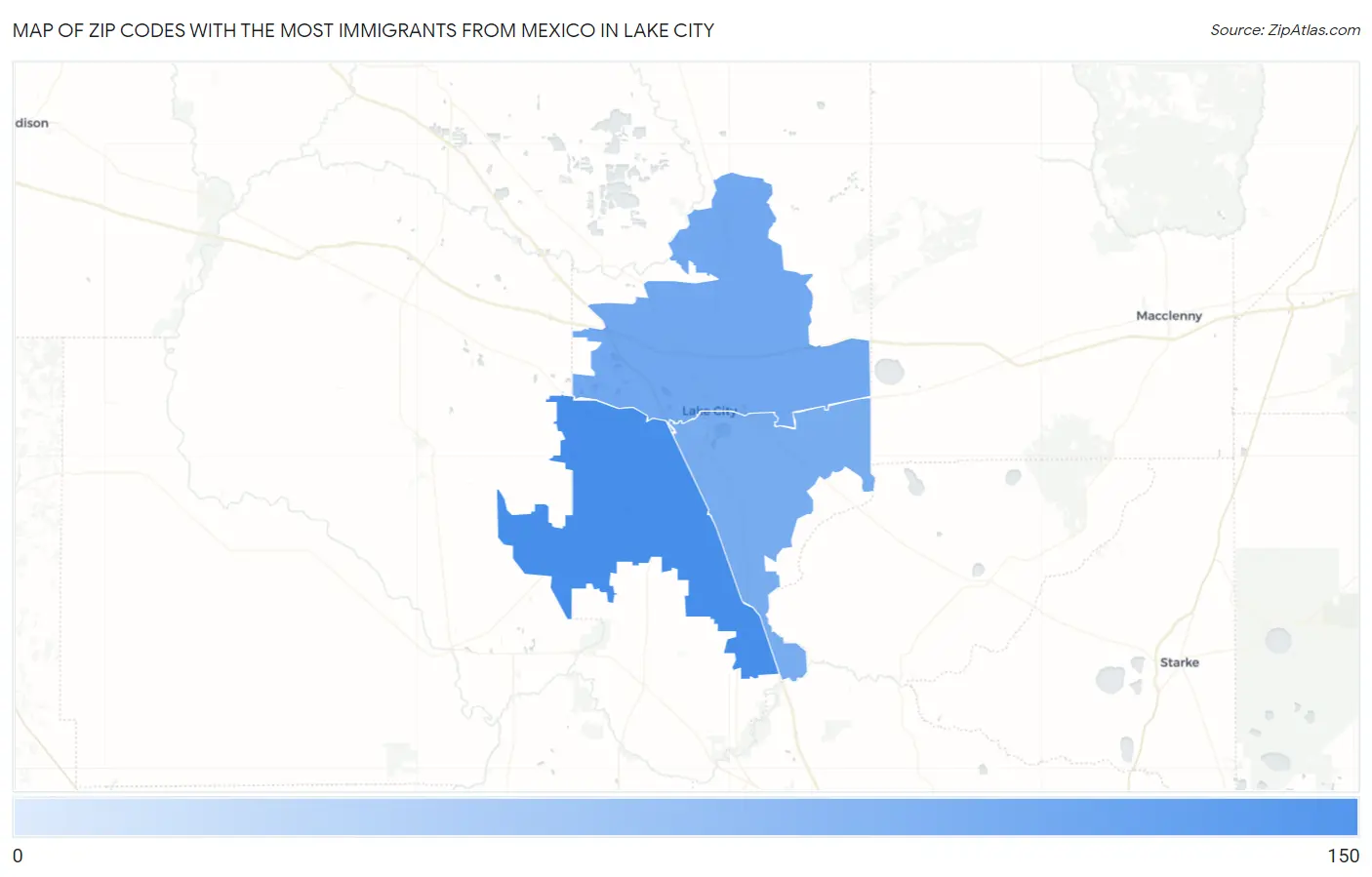 Zip Codes with the Most Immigrants from Mexico in Lake City Map
