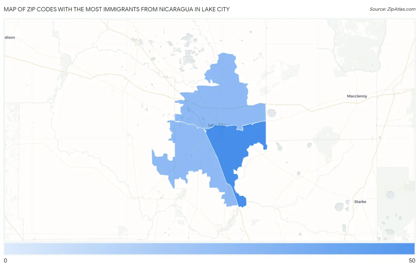 Zip Codes with the Most Immigrants from Nicaragua in Lake City Map