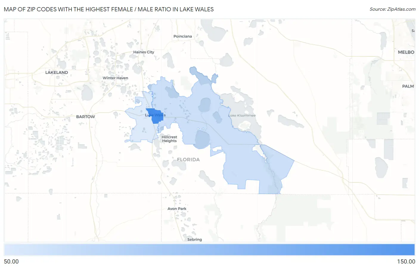 Zip Codes with the Highest Female / Male Ratio in Lake Wales Map