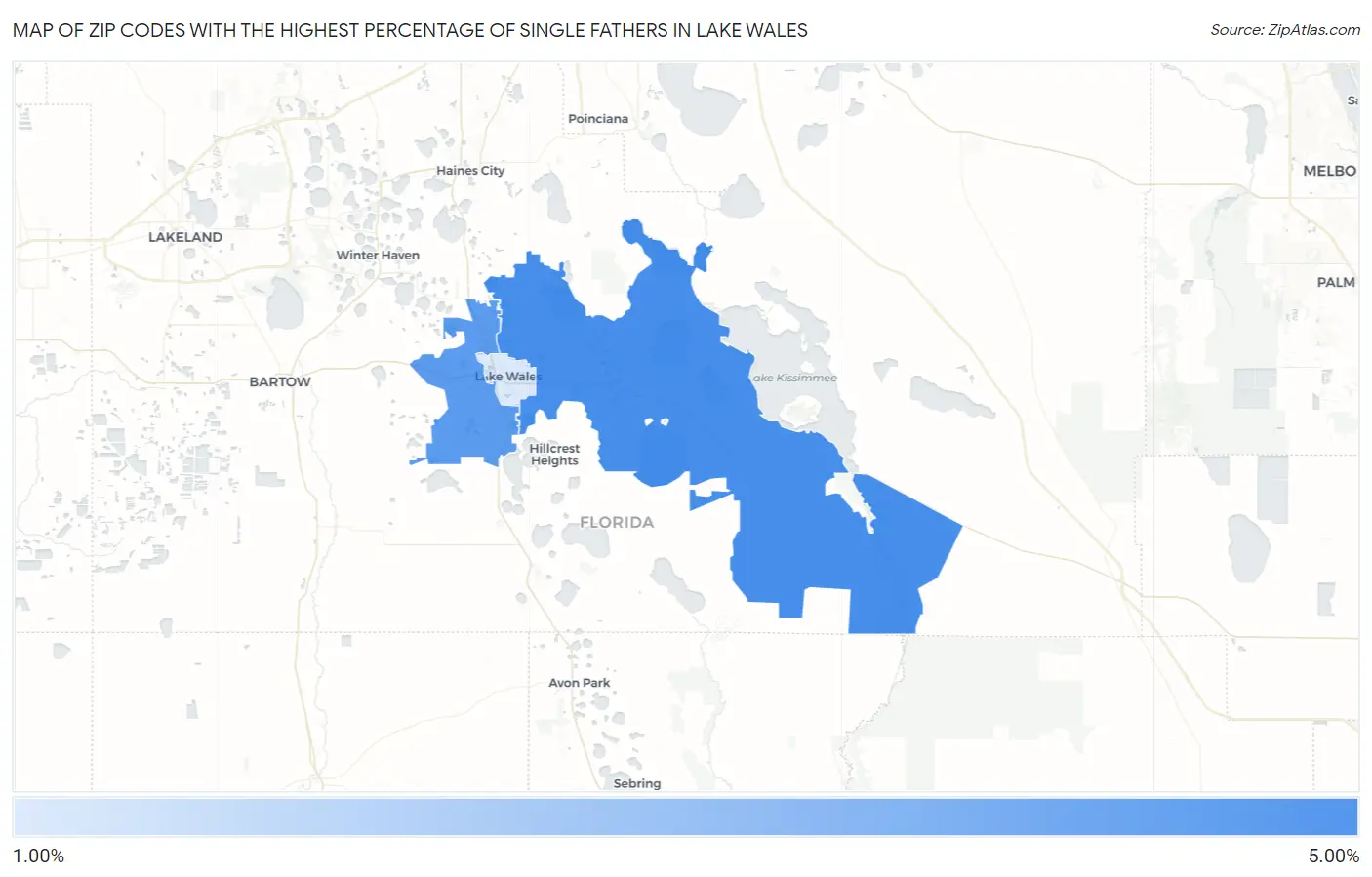 Zip Codes with the Highest Percentage of Single Fathers in Lake Wales Map